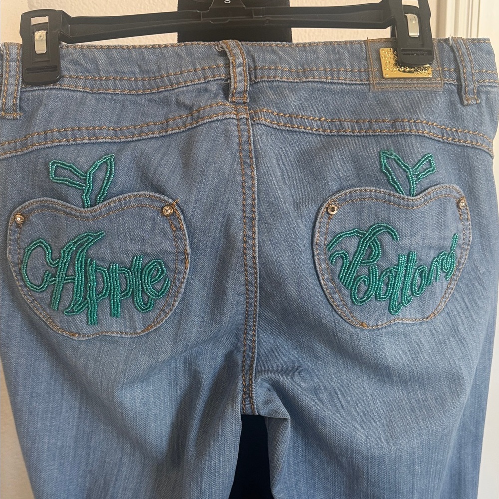 Apple Bottoms Women's Light Blue Jeans with Green Embroidery